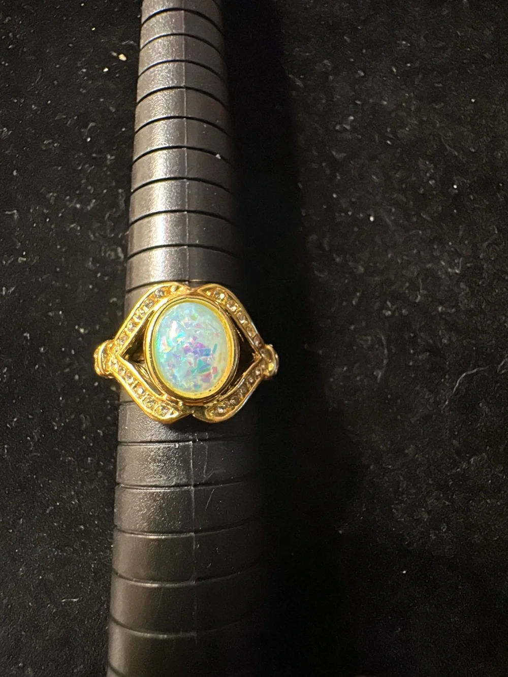 Gold-Tone Opal Cabochon Statement Ring - White Opalescent - Picture 4 of 6